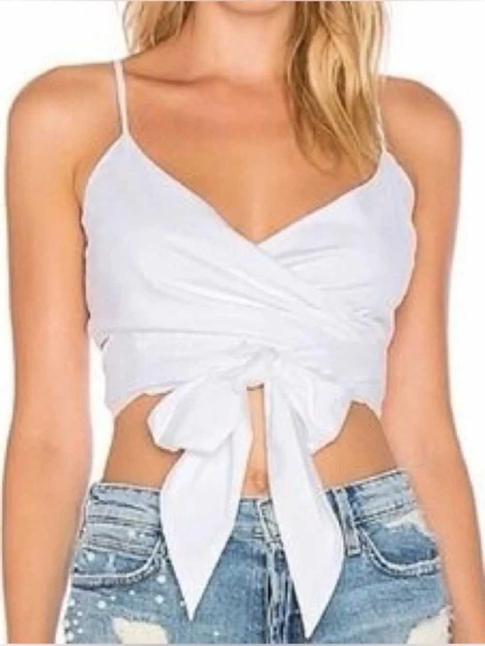 LOVERS + FRIENDS Loren White Tie-Front Spaghetti Strap Crop Top (126)